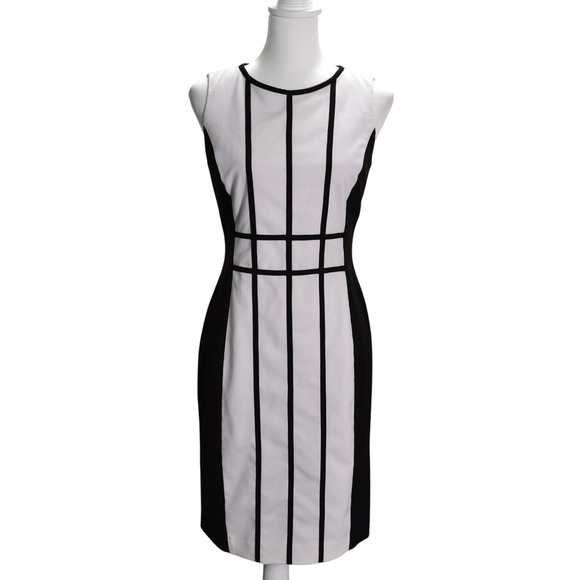 Calvin Klein Dresses & Skirts - Calvin Klein Women's Size 4 Colorblock Sheath Dress Black‎ White Sleeveless Work